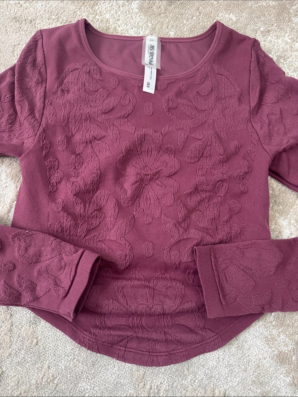 AS Revival Long Sleeve Floral Texture Top in Plum - S